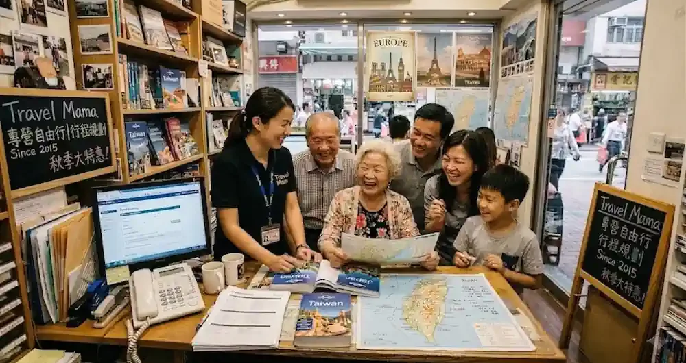 帶你回到 2016 年 Travel Mama 的地鋪歲月。雖然桌面擺滿雜亂的地圖與旅遊書,電話接個不停,但最珍貴的是與客人面對面交流的溫度。不論是長輩想定製歐洲家族旅行,還是新手想挑戰自由行,我們始終秉持這份「開荒牛」精神,為每一份行程注入人情味。