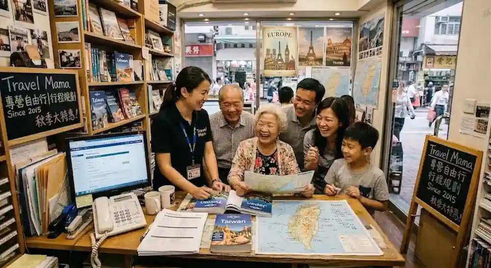 帶你回到 2016 年 Travel Mama 的地鋪歲月。雖然桌面擺滿雜亂的地圖與旅遊書，電話接個不停，但最珍貴的是與客人面對面交流的溫度。不論是長輩想定製歐洲家族旅行，還是新手想挑戰自由行，我們始終秉持這份「開荒牛」精神，為每一份行程注入人情味。